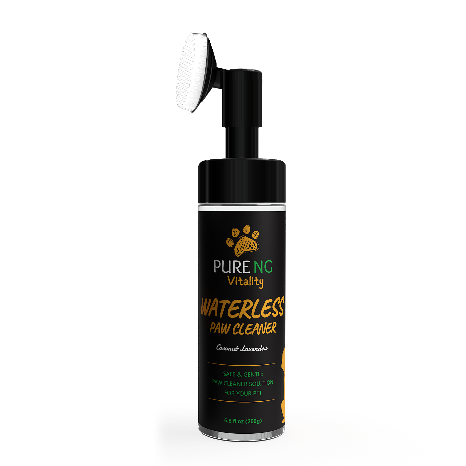 Pure Ng Vitality Coconut-Lavender,pH-balanced  No-Rinse Foaming Cleanser, leaves your furries paw clean, safe to use. For convenience, a silicone bristles brush is included with this 6.8 fl oz bottle